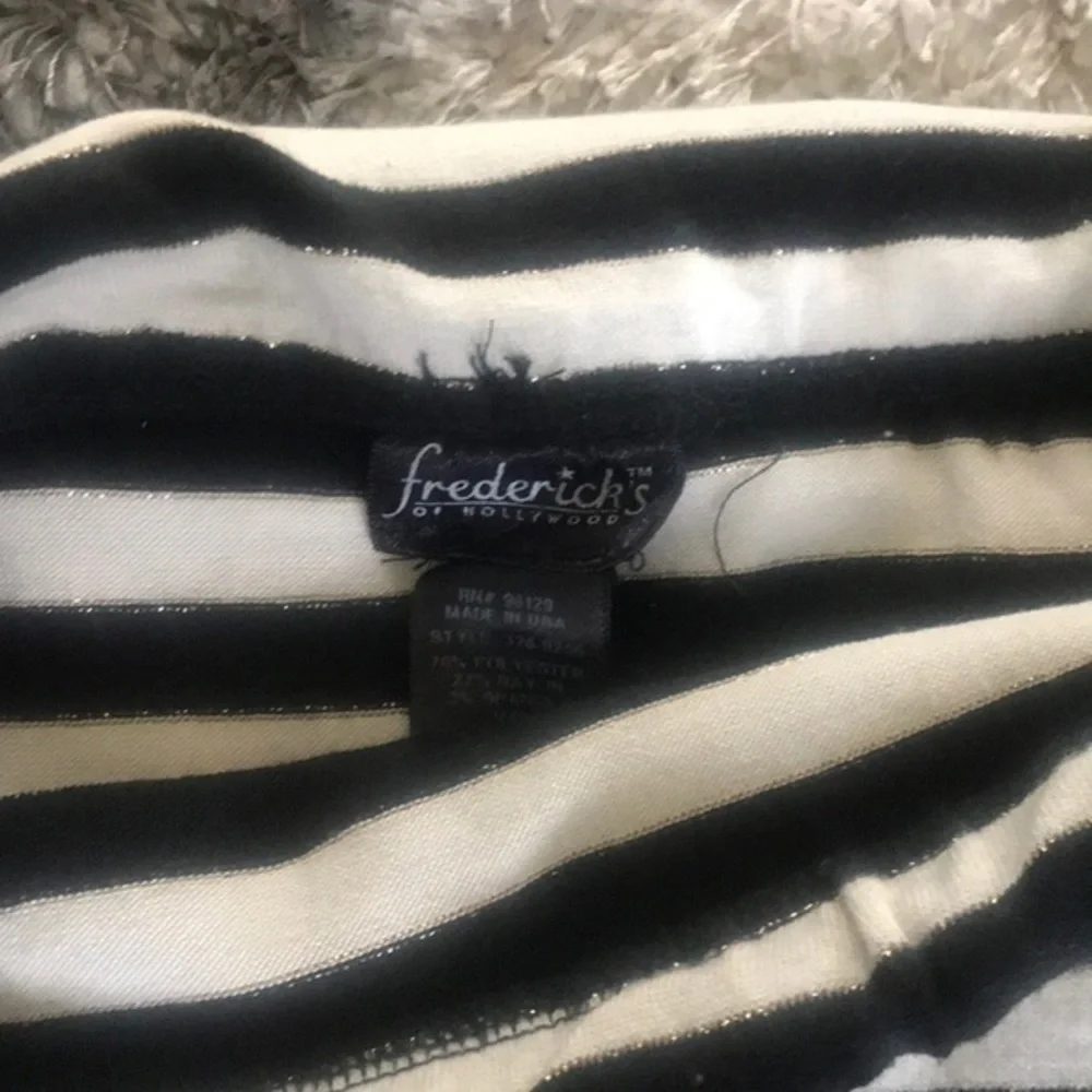 FREDERICKS OF HOLLYWOOD tie waist black/white stripe strapless ROMPER